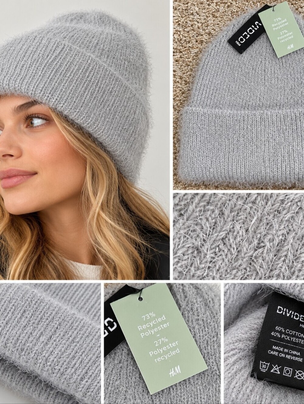 H&M Light Gray Fuzzy Knit Beanie